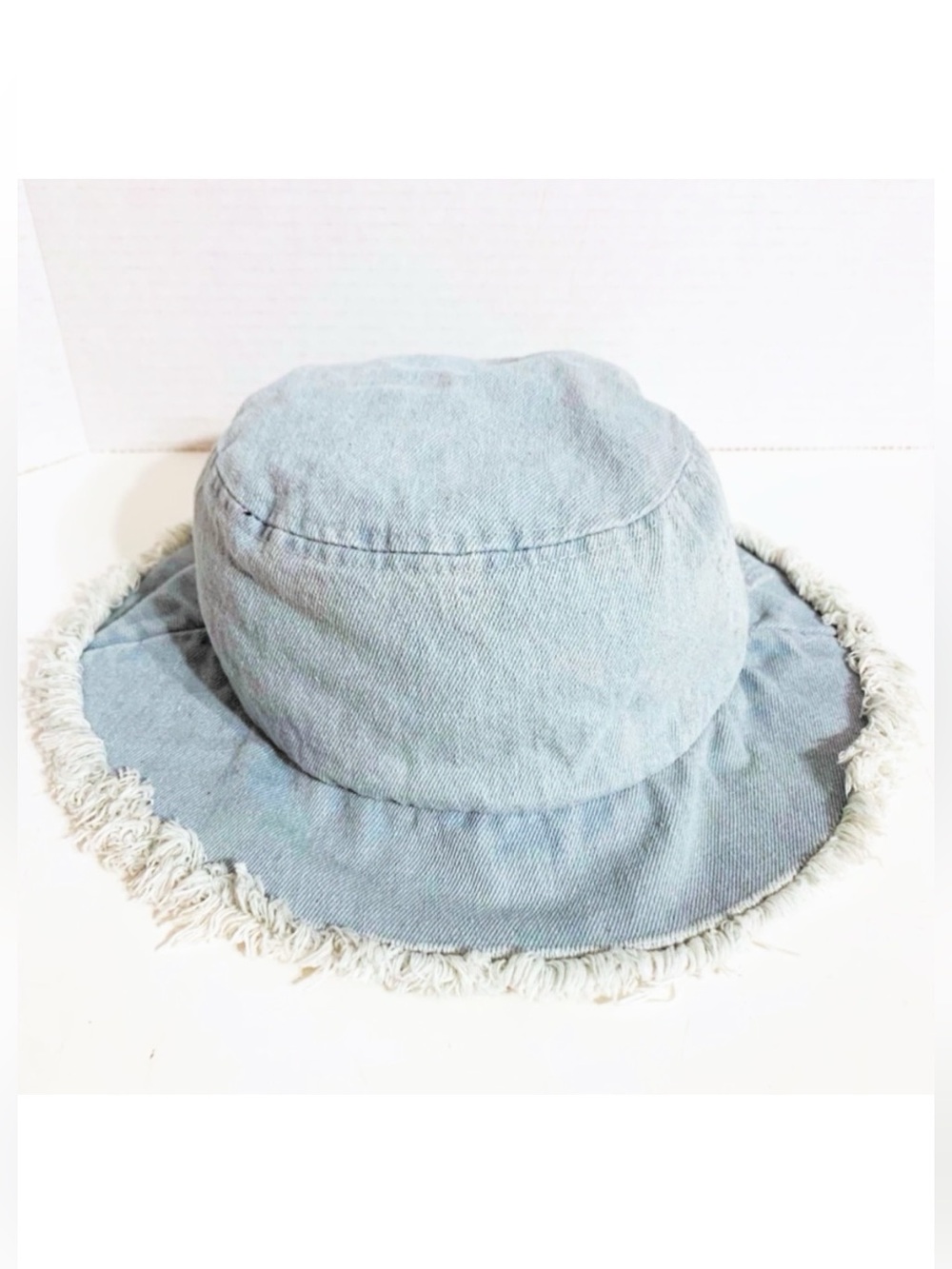Unbranded Light Wash Cotton Denim Jean Slightly Distressed Bucket Hat Raw Edges